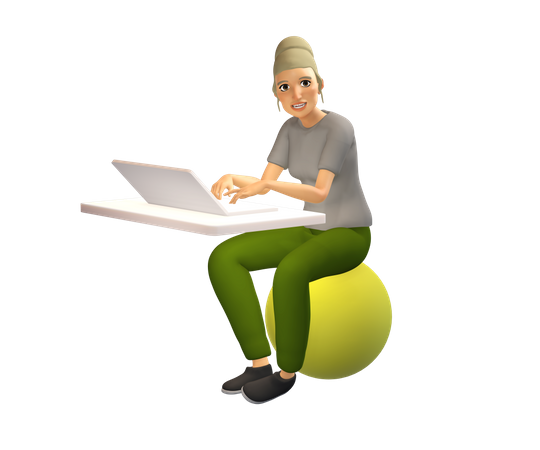 Business woman working on laptop  3D Illustration