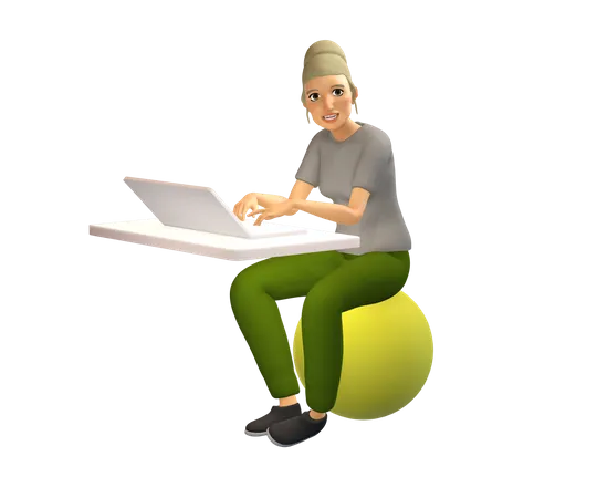 Business woman working on laptop  3D Illustration