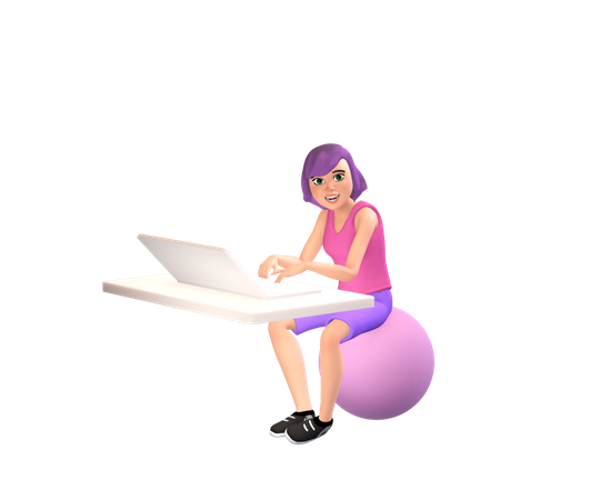 Business woman working on laptop  3D Illustration