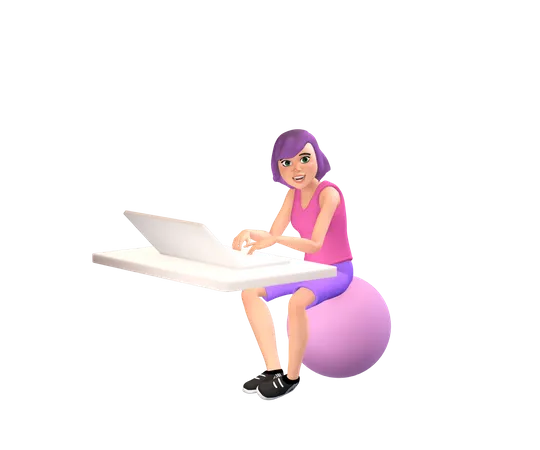 Business woman working on laptop  3D Illustration