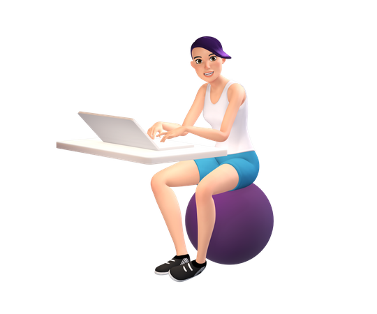 Business woman working on laptop  3D Illustration