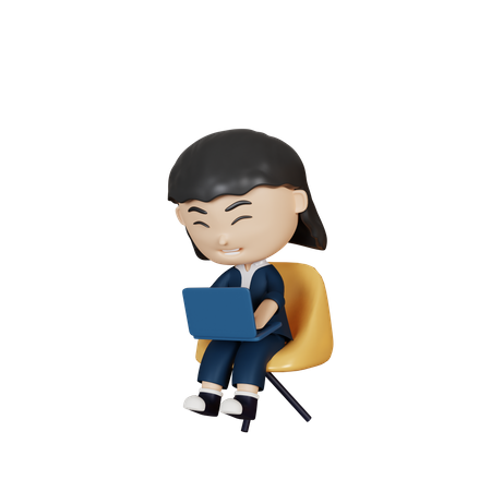 Business woman working on laptop  3D Illustration