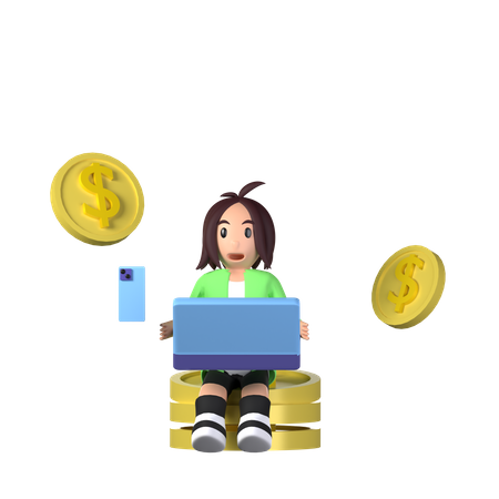 Business woman working on laptop  3D Illustration