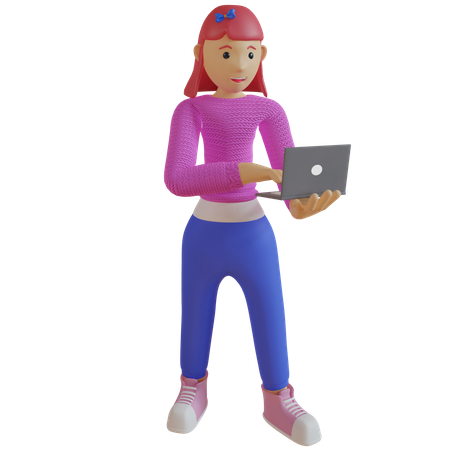 Business woman working on laptop  3D Illustration