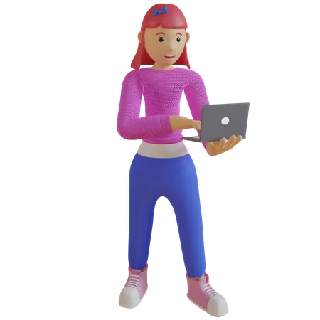 Business woman working on laptop  3D Illustration