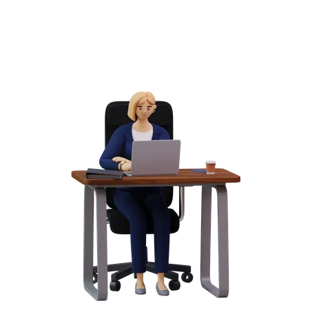 Business woman working on laptop  3D Illustration