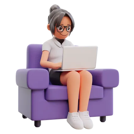 3 D Render Cute Business Woman Hold Laptop 3D Illustration