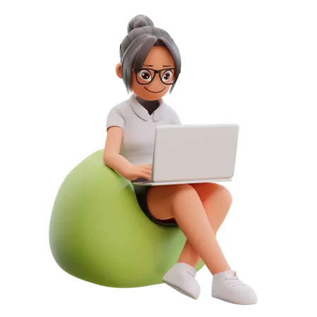 Business woman working on laptop 3D Illustration