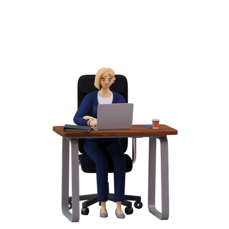 Business woman working on laptop  3D Illustration