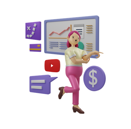 Business woman working on social marketing 3D Illustration
