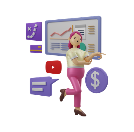 Business woman working on social marketing  3D Illustration