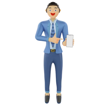 Businessman advertising smartphone 3D Illustration