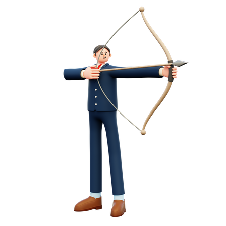 Businessman Aiming With Bow And Arrow  3D Illustration