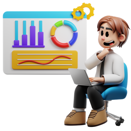 사업 데이터를 분석하는 사업가  3D Illustration