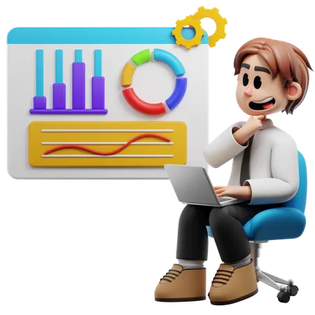 사업 데이터를 분석하는 사업가  3D Illustration