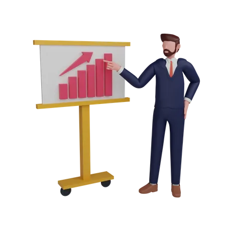 Businessman analyzing growth charts 3D Illustration