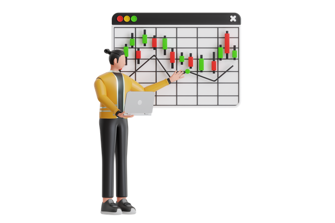 Businessman Analyzing Stock Charts  3D Illustration