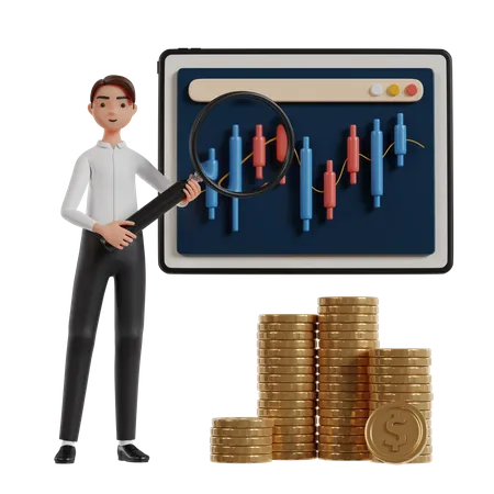 Businessman Analyzing Stock Market Investment  3D Illustration