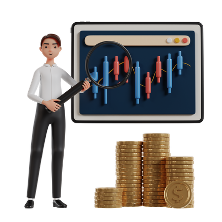Businessman Analyzing Stock Market Investment  3D Illustration