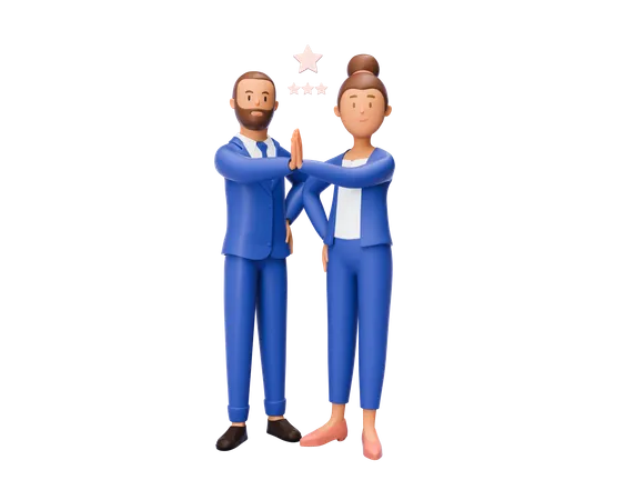 Businessman and businesswoman giving high five 3D Illustration