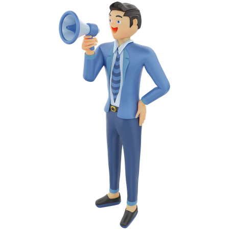 Businessman announcement with megaphone 3D Illustration