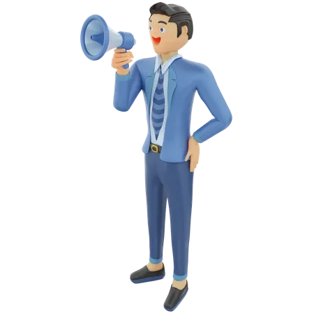 Businessman announcement with megaphone  3D Illustration