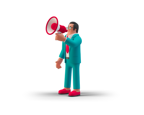 Businessman announcing in megaphone  3D Illustration