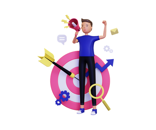 Businessman announcing marketing target  3D Icon