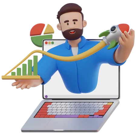 Businessman Appears From The Laptop  3D Illustration