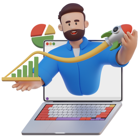 Businessman Appears From The Laptop  3D Illustration