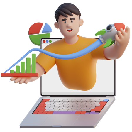 Businessman Appears From The Laptop  3D Illustration