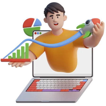 Businessman Appears From The Laptop  3D Illustration