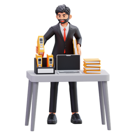Businessman Arranging Documents On Desk  3D Illustration