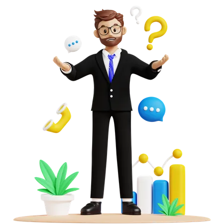 Businessman Asking Questions  3D Illustration