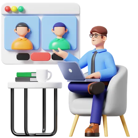 Businessman Attending Online Meeting 3 D Illustration 3D Illustration