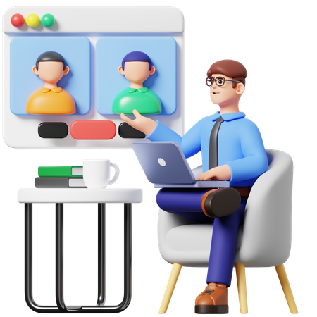 Businessman Attending Online Meeting  3D Illustration