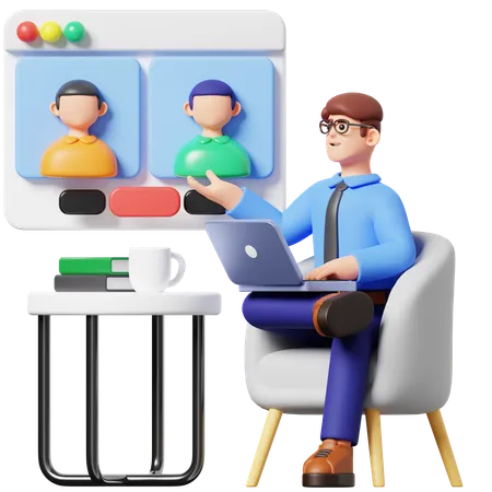 Businessman Attending Online Meeting  3D Illustration