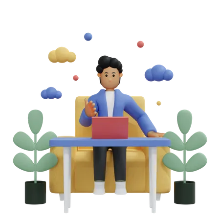 Businessman attending online meeting 3D Illustration
