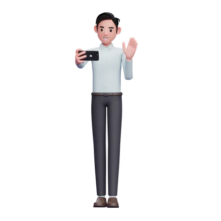 Businessman attending video call  3D Illustration