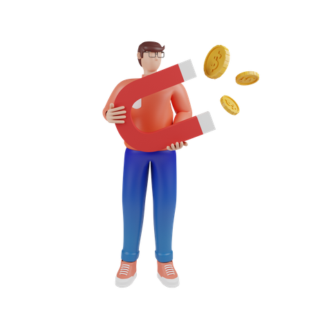 Businessman attracting money  3D Icon