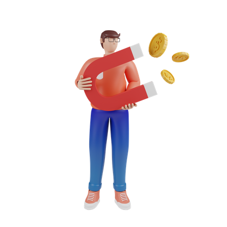 Businessman attracting money  3D Illustration