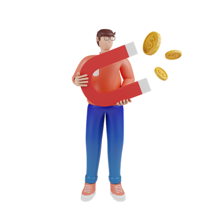 Businessman attracting money 3D Illustration