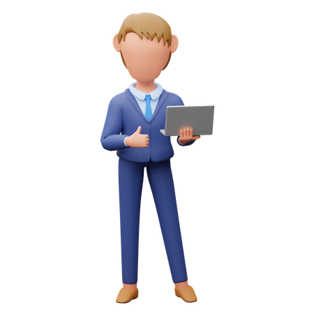 Businessman Bring Laptop  3D Illustration