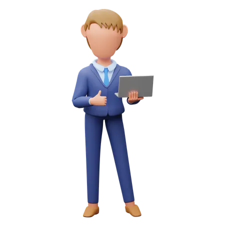 Businessman Bring Laptop  3D Illustration