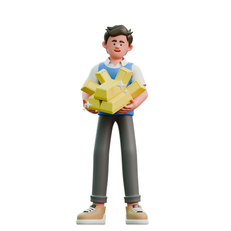 Businessman Brings Gold Bricks  3D Icon