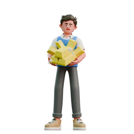 Businessman Brings Gold Bricks  3D Icon