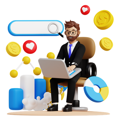 Businessman Browsing On Laptop  3D Icon