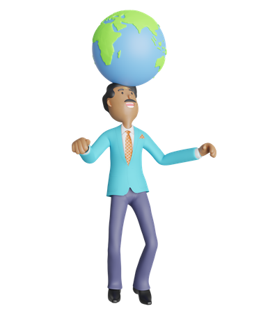 Businessman carrying a big globe over his head - Concept of global business  3D Illustration