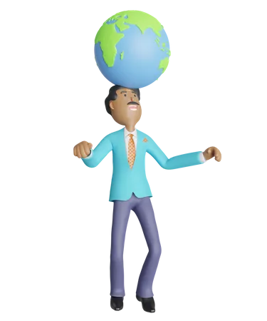 Businessman carrying a big globe over his head - Concept of global business  3D Illustration