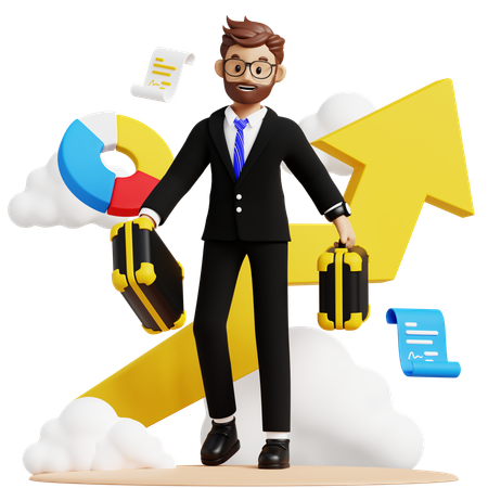 Businessman Carrying Briefcase While Getting Business Growth  3D Illustration